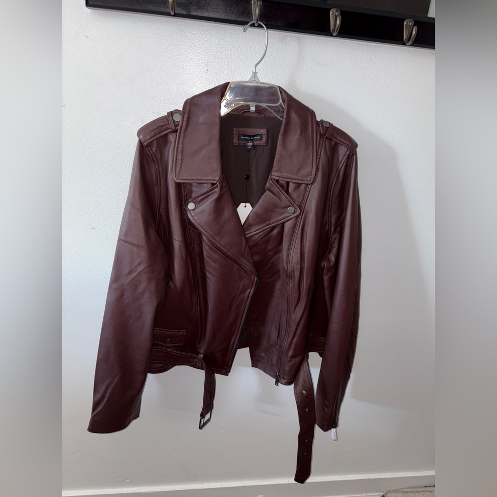 Leeron Leather Moto Jacket 18/20 MEDIUM Chili Chocolate Brown NWT plus size - Picture 8 of 14